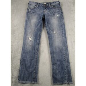 Silver Jeans Womens 28 Blue Straight Denim Distressed‎ Pockets Sam